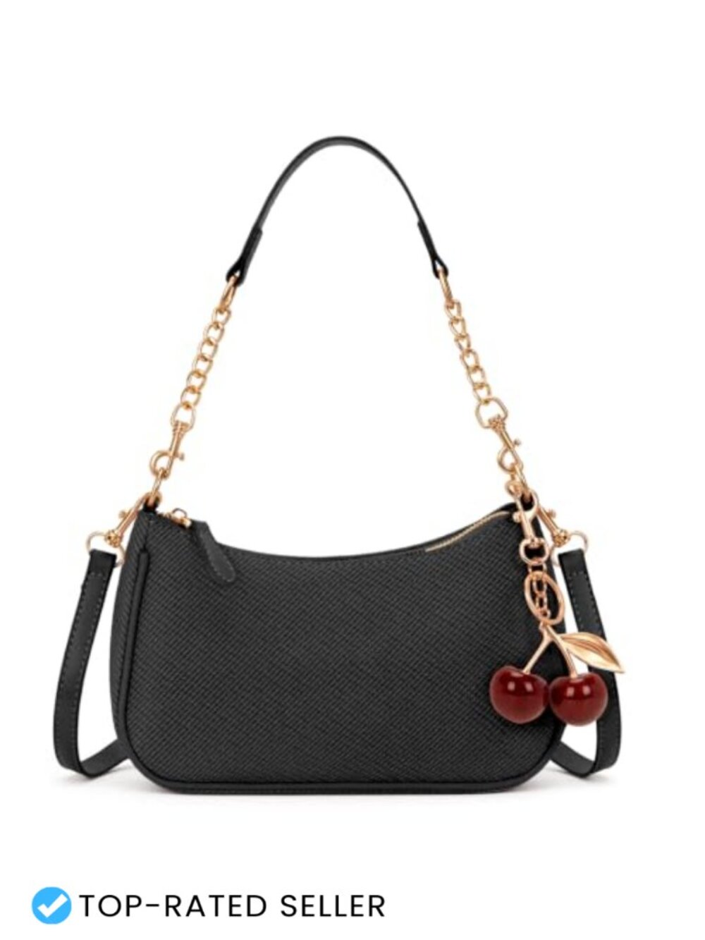 Women's Y2K Small Shoulder Bag with Cherry Pendant PU Leather Handbag